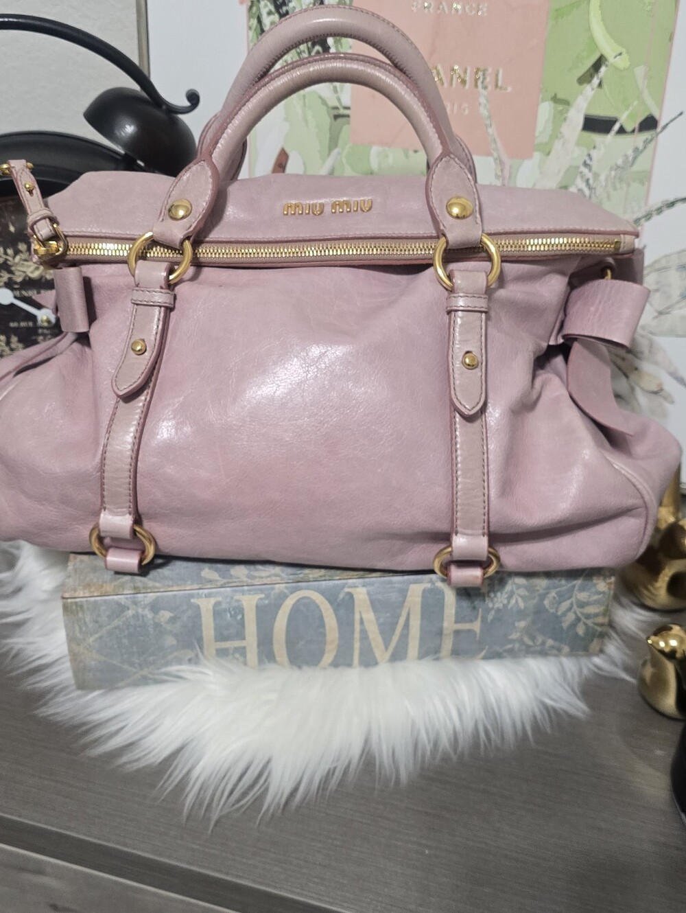 Vintage MiuMiu Lavender Vitello Lux Bow Satchel Pink Shoulder Bag Lambskin